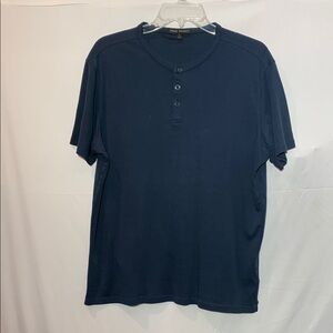 ROBERT Barakett Navy Blue Henley Casual Button Front Shirt men’s sz Large